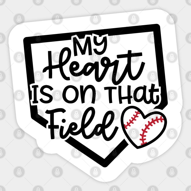 My Heart Is On that Field Baseball Softball Mom Cute Funny Sticker by GlimmerDesigns